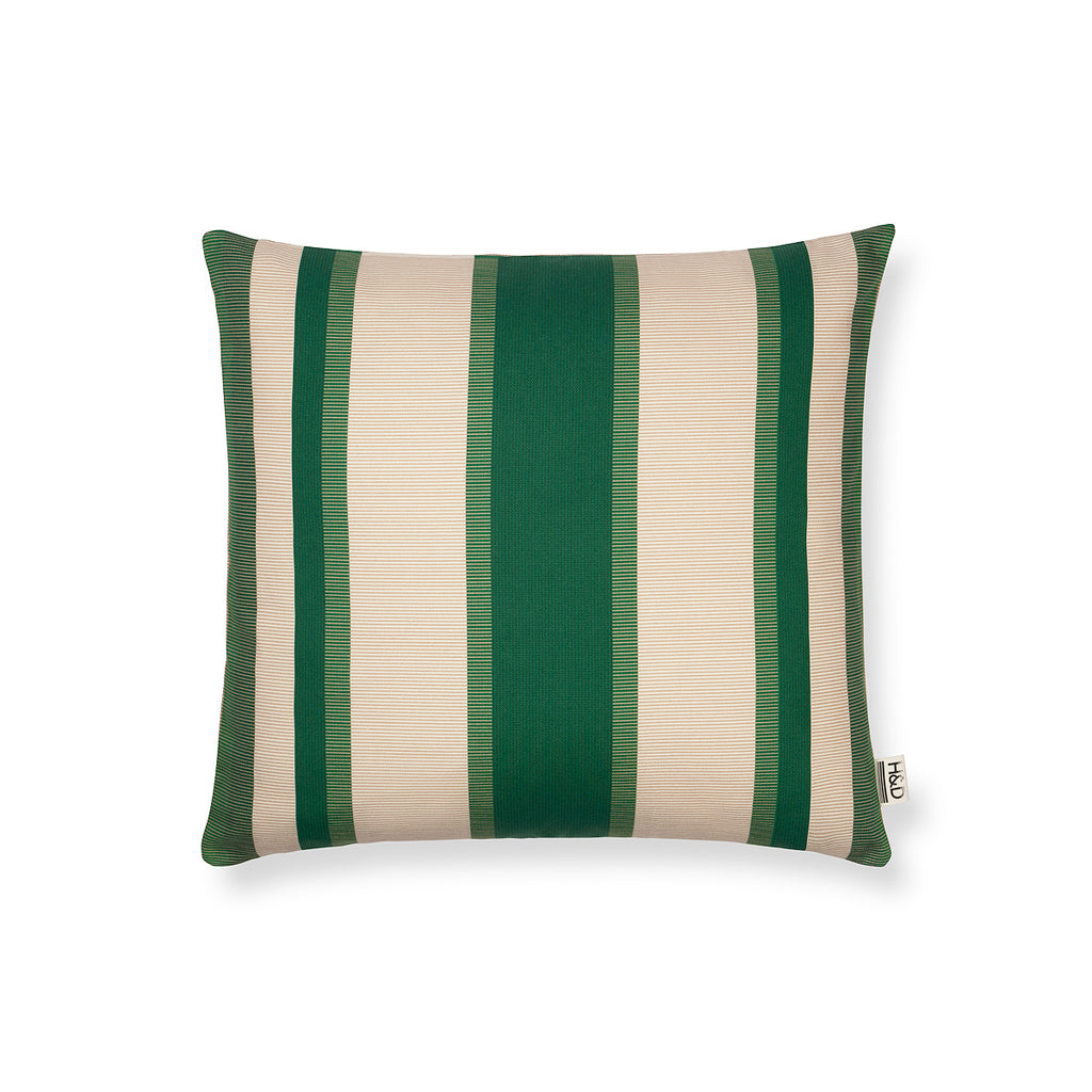 Green Stripe No. 3: Green and white striped cushion
