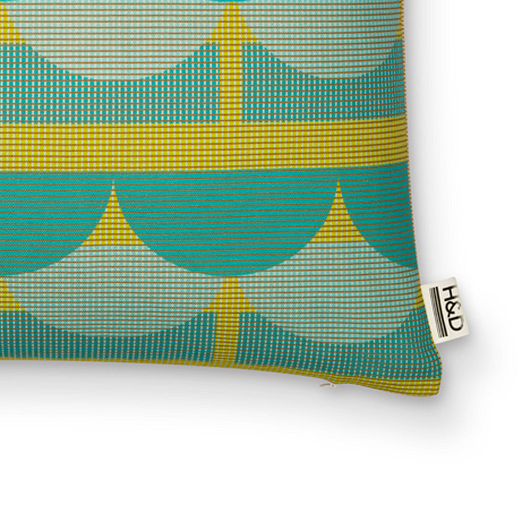 Sussex Tiles No.4 : Tiled green and yellow cushion