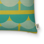 Sussex Tiles No.4 : Tiled green and yellow cushion