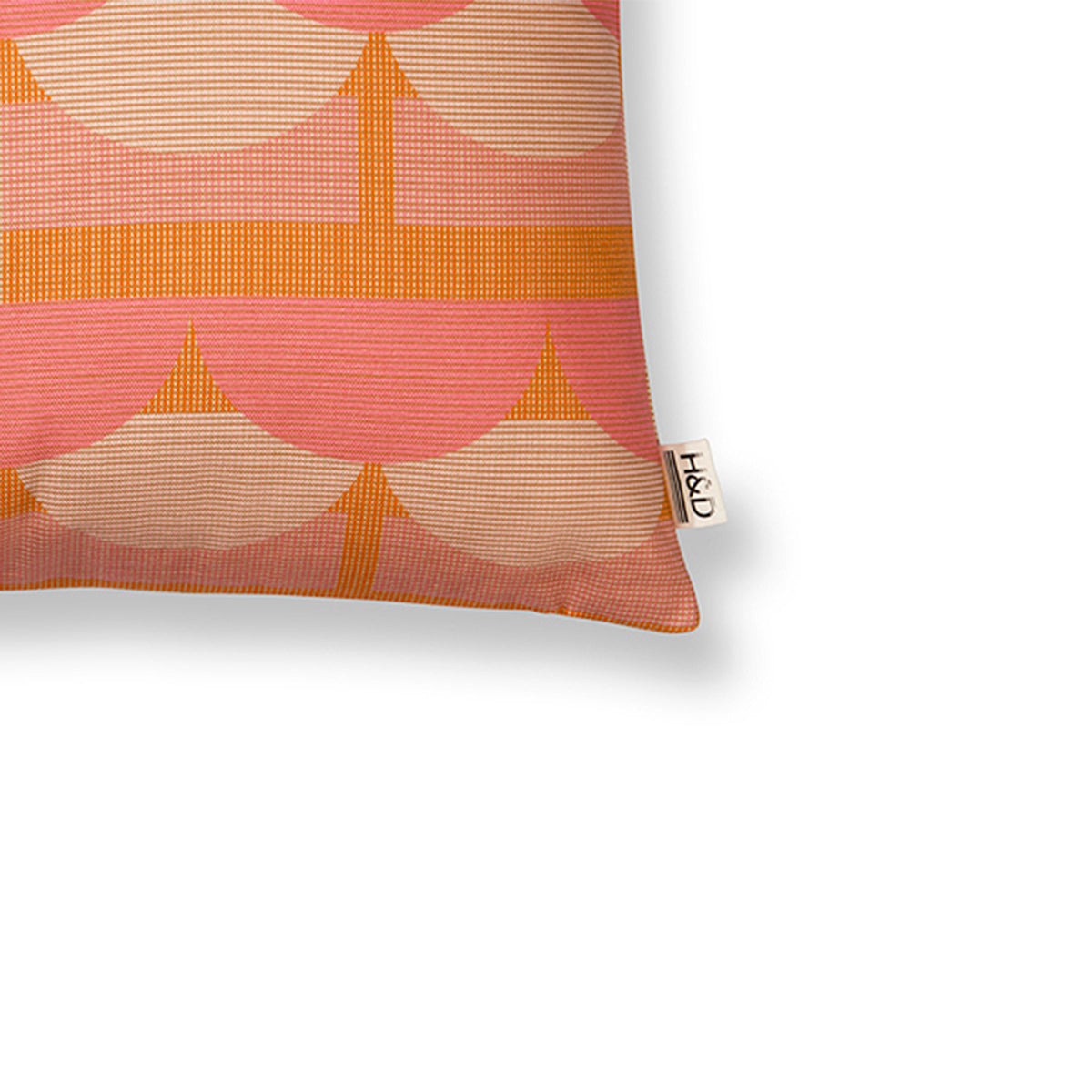 Sussex Tiles No.3 : Tiled pink and orange cushion