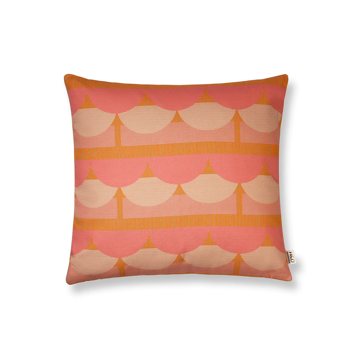 Sussex Tiles No.3 : Tiled pink and orange cushion