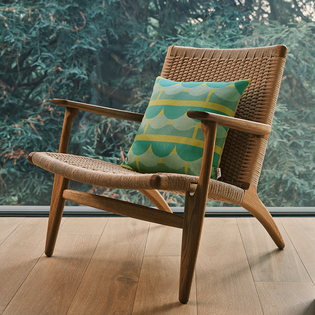 Sussex Tiles No.4 : Tiled green and yellow cushion