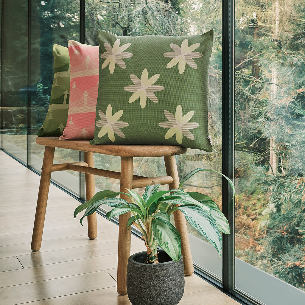 Flower Field No.1 : Floral Green and Pink Cushion